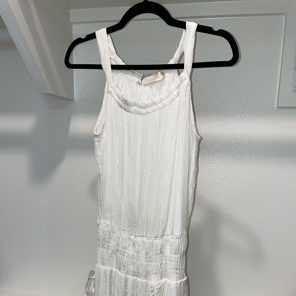 Ramy Brook White & Gold Smocked Waist Mini Dress - XS